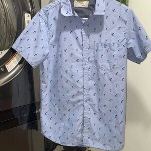 Free Planet Blue Casual Button Down Shirt tropical Pattern